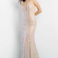 In Stock Jovani JVN07594 Size 00 Long Straight Sequin Prom Dress Pageant Gown Iridescent Formal