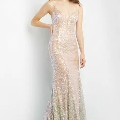 JVN By Jovani JVN07594 Long Straight Sequin Prom Dress Pageant Gown Iridescent Formal