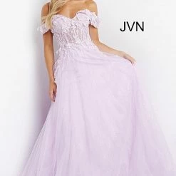 JVN By Jovani Jovani JVN08295 Prom Dress Off The Shoulder Lace Sheer Corset A Line Ball Gown Ballgown Dresses