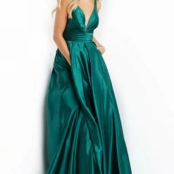 JVN By Jovani Jovani JVN08419 V Neckline Wide Waist A Line Prom Dress With Pockets