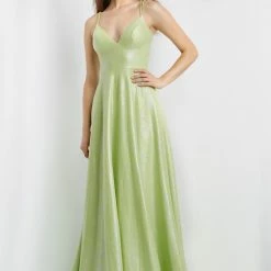 JVN By Jovani Corset Dresses JVN08490 Long Straight Prom Pageant Gown Metallic Shimmer A Line Formal Dress