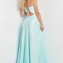 JVN By Jovani Corset Dresses JVN08490 Long Straight Prom Pageant Gown Metallic Shimmer A Line Formal Dress