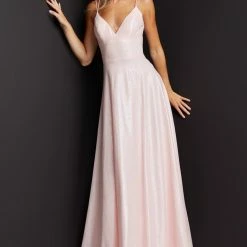 JVN By Jovani Corset Dresses JVN08490 Long Straight Prom Pageant Gown Metallic Shimmer A Line Formal Dress