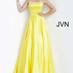 Discontinued Ballgown Dresses Jovani JVN1716 Straight Strapless Neckline Satin Prom Dress A Line Ball Gown Pageant Dress