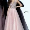JVN By Jovani Jovani JVN2007 Long Beaded Ball Gown Prom Dress Sheer V Neck Tulle Blush 2 JVN By Jovani Jovani JVN2007 Long Beaded Ball Gown Prom Dress Sheer V Neck Tulle Blush