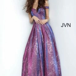 JVN By Jovani Jovani JVN2013 Long Iridescent Shimmer Prom Dress Ball Gown Off The Shoulder