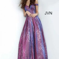 JVN By Jovani Jovani JVN2013 Long Iridescent Shimmer Prom Dress Ball Gown Off The Shoulder
