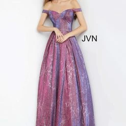 JVN By Jovani Jovani JVN2013 Long Iridescent Shimmer Prom Dress Ball Gown Off The Shoulder