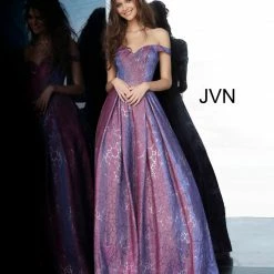 JVN By Jovani Jovani JVN2013 Long Iridescent Shimmer Prom Dress Ball Gown Off The Shoulder