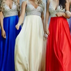 In Stock Jovani JVN20437 Light Yellow Size 0 Long Chiffon Prom Dress Pageant Gown