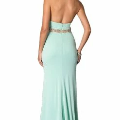 In Stock Jovani JVN20530 Mint Size 2 Prom Dress High Neck Sheer Waist High Slit CLEARANCE