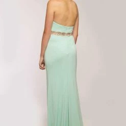 In Stock Jovani JVN20530 Mint Size 2 Prom Dress High Neck Sheer Waist High Slit CLEARANCE