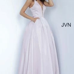 Discontinued Jovani JVN2172 Iridescent Shimmer Ball Gown Prom Dress Pockets Plunging Neckline Ballgown Dresses
