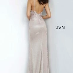 In Stock Jovani JVN2205 Size 6 Nude Iridescent Lace Illusion Prom Dress Sheer Shimmer Gown