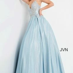 JVN By Jovani Jovani JVN2206 Shimmer Sheer Lace Ballgown Prom Dress Pockets Formal