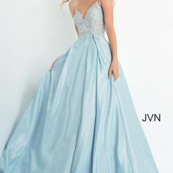 JVN By Jovani Jovani JVN2206 Shimmer Sheer Lace Ballgown Prom Dress Pockets Iridescent