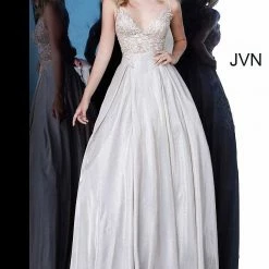 JVN By Jovani Jovani JVN2206 Shimmer Sheer Lace Ballgown Prom Dress Pockets Formal