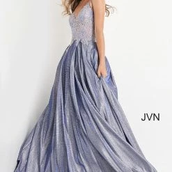 JVN By Jovani Jovani JVN2206 Shimmer Sheer Lace Ballgown Prom Dress Pockets Formal