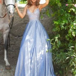 In Stock Jovani JVN2206 Black Prom Dress Embellished Ball Gown Shimmer Lace Pockets Size 10 Ballgown Dresses