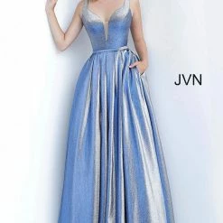 In Stock Jovani JVN2229 Long Iridescent Size 18 Blue Shimmer Prom Dress Ball Gown Ballgown Dresses