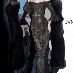 JVN By Jovani 2241 Off The Shoulder Lace Bell Sleeve Tea Length Cocktail Dress 10 JVN By Jovani 2241 Off The Shoulder Lace Bell Sleeve Tea Length Cocktail Dress