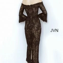 JVN By Jovani 2241 Off The Shoulder Lace Bell Sleeve Tea Length Cocktail Dress 9 JVN By Jovani 2241 Off The Shoulder Lace Bell Sleeve Tea Length Cocktail Dress