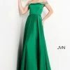 Discontinued Ballgown Dresses Jovani JVN2282 Satin Prom Dress Ball Gown Pleated Skirt Embellished Off Shoulder Straps Pockets