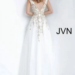 In Stock Ballgown Dresses Jovani JVN 2302 Size 8 Floral V Neck A Line Ballgown Prom Dress Formal