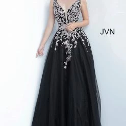 In Stock Ballgown Dresses Jovani JVN 2302 Size 8 Floral V Neck A Line Ballgown Prom Dress Formal