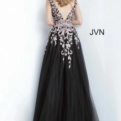In Stock Ballgown Dresses Jovani JVN 2302 Size 8 Floral V Neck A Line Ballgown Prom Dress Formal