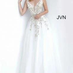 In Stock Ballgown Dresses Jovani JVN 2302 Size 8 Floral V Neck A Line Ballgown Prom Dress Formal