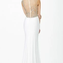 In Stock Long Sleeve Dresses Jovani JVN 23472 Size 6 Long Fitted Coral Embellished Pageant Dress Slit Gown