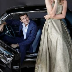 Discontinued Jovani JVN2368 Metallic High Neckline Sleeveless Prom Dress Ball Gown Illusion Ballgown Dresses