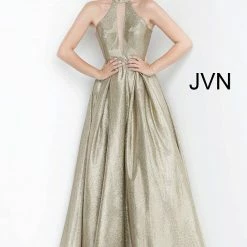 In Stock Jovani JVN2368 Size 14 Metallic A Line Prom Dress Pockets Ballgown High Neckline