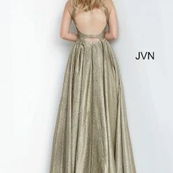 In Stock Jovani JVN2368 Size 14 Metallic A Line Prom Dress Pockets Ballgown High Neckline
