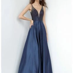 Discontinued Jovani JVN2469 Ombre Beaded Bodice Satin A Line Prom Dress Evening Gown Ballgown Dresses