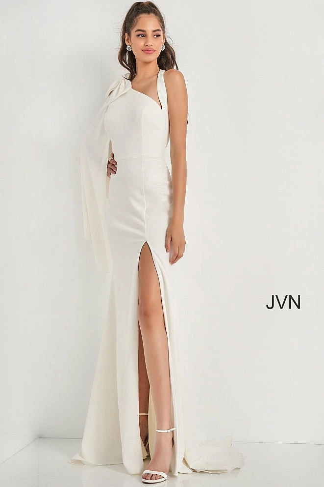JVN By Jovani JVN2516 Asymmetrical Neckline One Shoulder Bow Prom Dress Pageant Gown 6 JVN By Jovani JVN2516 Asymmetrical Neckline One Shoulder Bow Prom Dress Pageant Gown