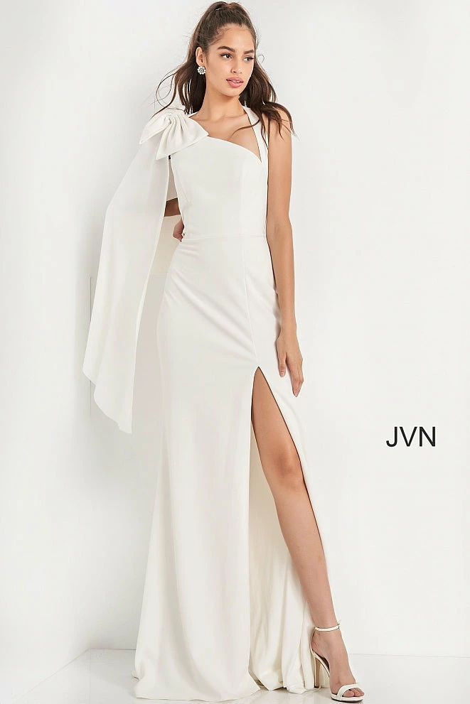 JVN By Jovani JVN2516 Asymmetrical Neckline One Shoulder Bow Prom Dress Pageant Gown 8 JVN By Jovani JVN2516 Asymmetrical Neckline One Shoulder Bow Prom Dress Pageant Gown