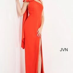 JVN By Jovani JVN2516 Asymmetrical Neckline One Shoulder Bow Prom Dress Pageant Gown