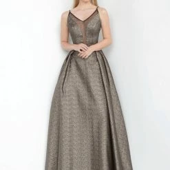 In Stock Jovani JVN2549 Size 10 Metallic Gold Pleated BallGown Prom Dress Pockets Ballgown Dresses