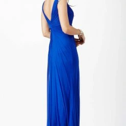 In Stock Long Sleeve Dresses Jovani JVN27556 Size 2 Royal Blue Long Jersey Ruched Formal Evening Dress