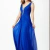 In Stock JVN27556 Deep V Neckline With Embellished Bodice In Royal Blue Size 2