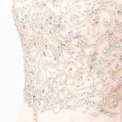 In Stock Jovani JVN27809 Peach Size 10 A Line Sheer Embellished Formal Dress Backless