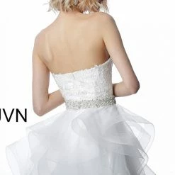 JVN By Jovani Jovani JVN3099 Strapless Lace Short Cocktail Dress Fit And Flare Tulle Ruffle Homecoming Dress