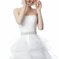 JVN By Jovani Jovani JVN3099 Strapless Lace Short Cocktail Dress Fit And Flare Tulle Ruffle Homecoming Dress