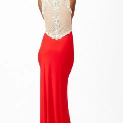 In Stock Jovani JVN31415 Size 10 Long Royal A Line Jersey Formal Dress Sheer Embellished Long Sleeve Dresses