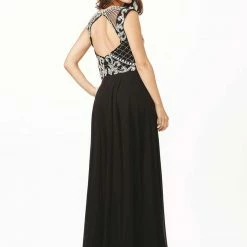 In Stock Backless Dresses Jovani JVN 31435 Size 12 Long Fitted Cutout Formal Dress Sheer Back High Neck