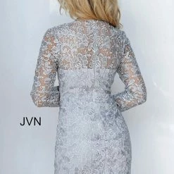 Discontinued JVN By Jovani 3217 Sheer Lace Long Sleeves Short Lace Cocktail Dress Evening Gown Long Sleeve Dresses