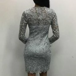 Discontinued JVN By Jovani 3217 Sheer Lace Long Sleeves Short Lace Cocktail Dress Evening Gown Long Sleeve Dresses