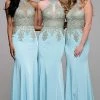 In Stock Jovani JVN33691 Size 12 Aqua High Neck Embellished Prom Dress Keyhole Fitted Long Sleeve Dresses